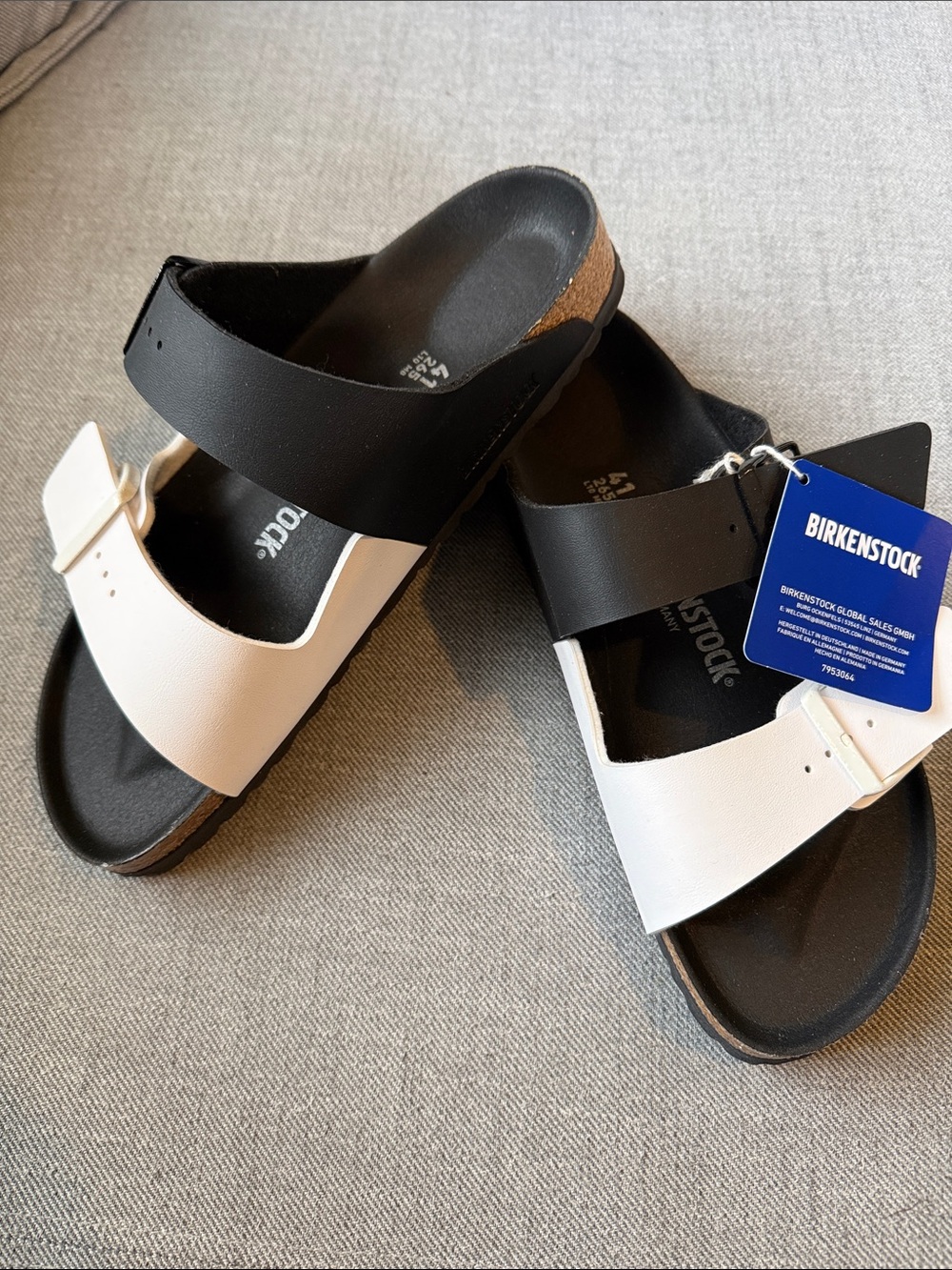 NWT Birkenstock Black & White Two-Strap Sandals SZ 41